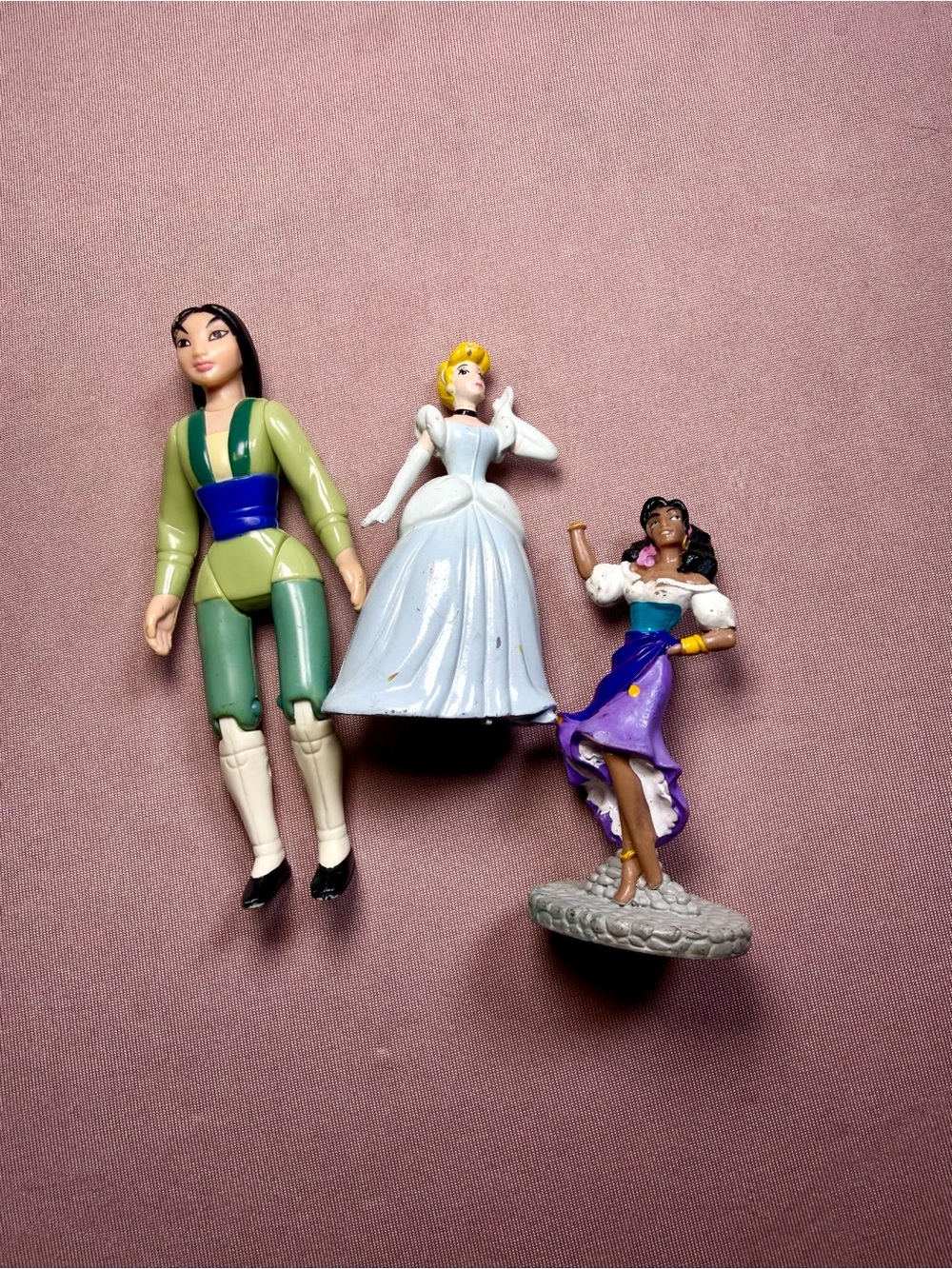 Vintage 2000's 3 Disney Princesses Toy Figure Bundle Mulan Cinderella Esmeralda